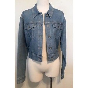 DKNY Jeans Women's Metallic Foil Cropped Denim Trucker Jacket Size M